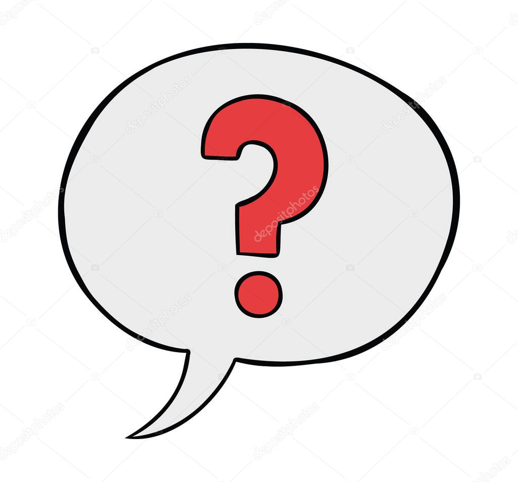 Cartoon vector illustration of speech bubble with question mark. Colored and black outlines.