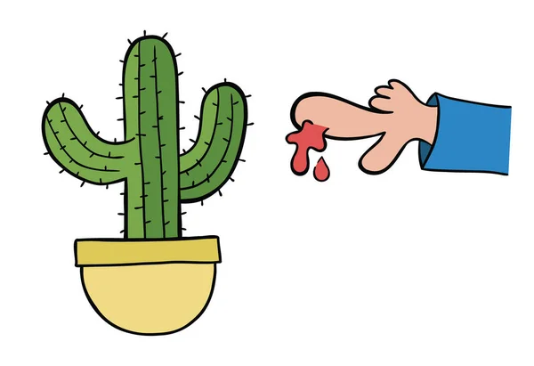 Desenhos Animados Ilustração Vetorial Cacto Espinho Sangramento Dedo —  Vetores de Stock
