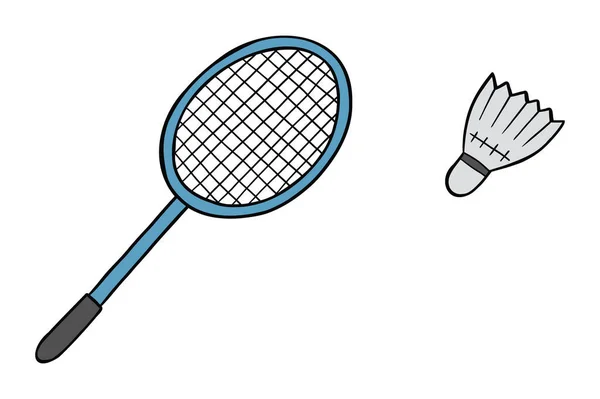 Dibujos Animados Vector Ilustración Bádminton Raqueta Pelota Shuttlecock — Vector de stock