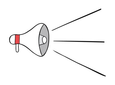 Megafon ve anonsun karikatür vektör çizimi. Renkli ve siyah çizgiler.