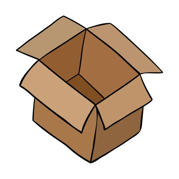 オープン空の小包ボックスの漫画のベクトルイラスト 色と黒の輪郭 — ストックベクタ