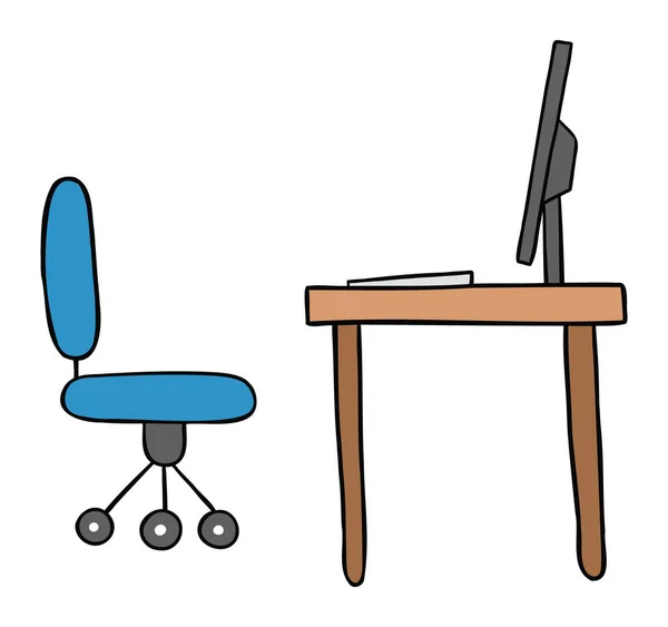 Cartoon Vektor Illustration Des Schreibtisches Mit Stuhl Monitor Und Computer — Stockvektor