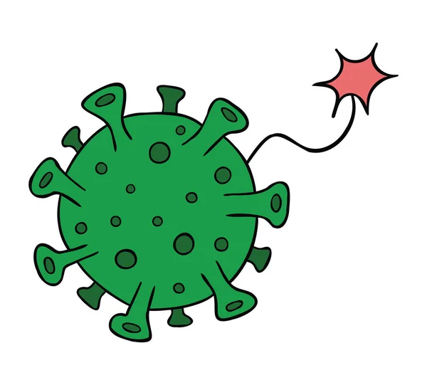 コロナウイルス爆弾の漫画のベクトルイラスト 色と黒の輪郭 — ストックベクタ