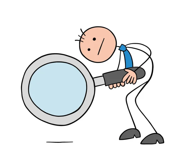 Stickman Businessman Character Looking Magnifying Glass Vector Cartoon Illustration Black — Stock Vector