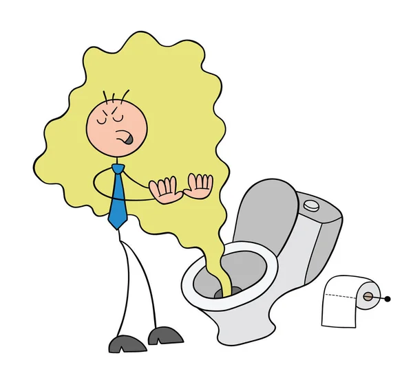 Stickman Businessman Character Front Toilet Smells Really Bad Vector Cartoon — Stock Vector