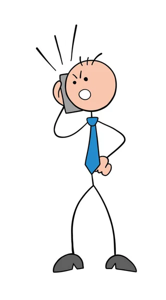 Stickman Επιχειρηματίας Χαρακτήρα Θυμωμένος Και Μιλάμε Στο Τηλέφωνο Διάνυσμα Εικονογράφηση — Διανυσματικό Αρχείο