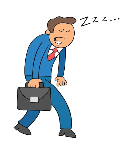 Cartoon Businessman Going Work Sleeping While Walking Vector Illustration Black — Stock Vector