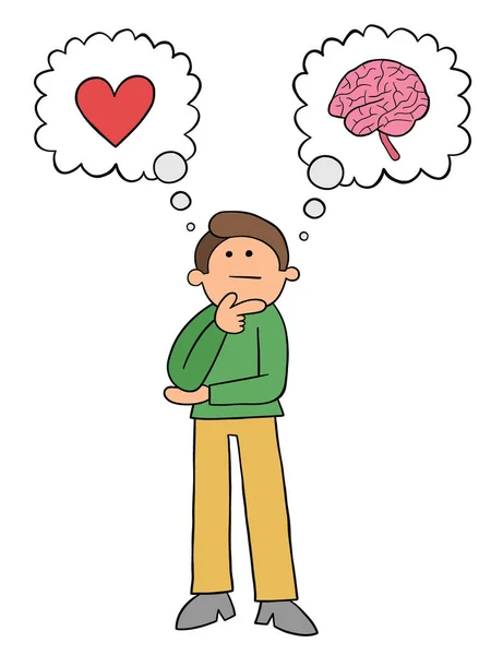 Cartoon Man Thinks Should Listen His Heart His Mind Vector — Stock Vector