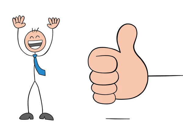 Giving Thumbs Stickman Businessman Character Very Happy Vector Cartoon Illustration — Stock Vector