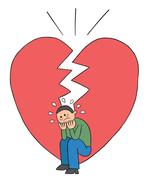 Cartoon Man Heartbroken Very Sad Vector Illustration Black Outlined Colored — Stock Vector