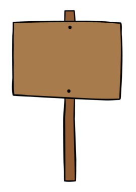 Ahşap protesto işaretinin karikatür vektör çizimi. Renkli ve siyah çizgiler.