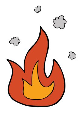 Yanan ateşin çizgi film vektör çizimi. Renkli ve siyah çizgiler.