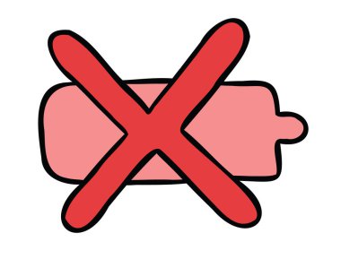 Ölü akünün çizgi film vektör çizimi. Renkli ve siyah çizgiler.