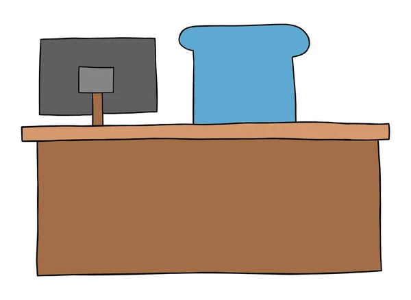 Мультфильм Векторная Иллюстрация Офисного Стола Компьютера Цветные Черные Контуры — стоковый вектор