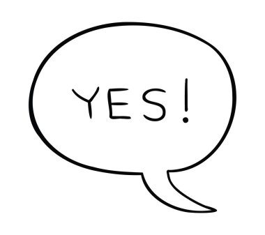 Konuşma baloncuğunun çizgi film çizimi ve evet. Siyah ve beyaz çizgili.