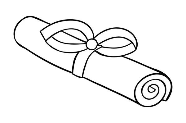 Illustration Vectorielle Dessin Animé Certificat Diplôme Avec Ruban Rouge Noir — Image vectorielle