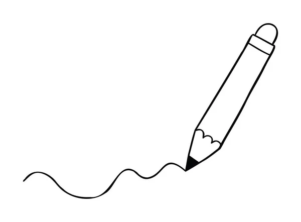 Cartoon Vektor Illustration Des Bleistifts Zeichnet Eine Wellenförmige Linie Schwarz — Stockvektor