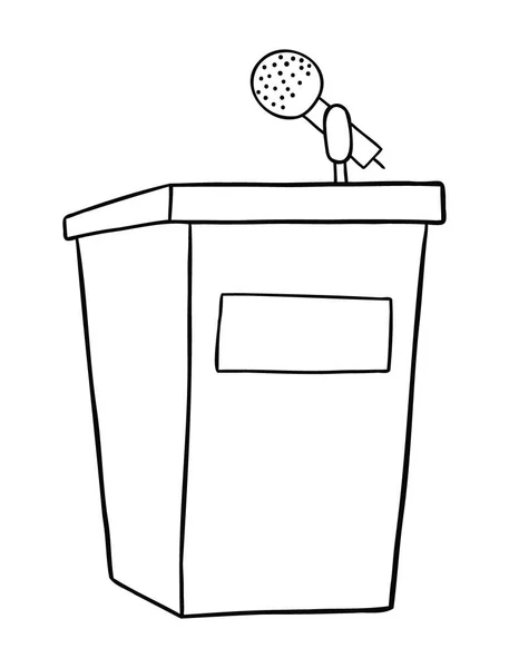 Desenhos Animados Ilustração Vetorial Madeira Lectern Microfone Preto Delineado Branco —  Vetores de Stock