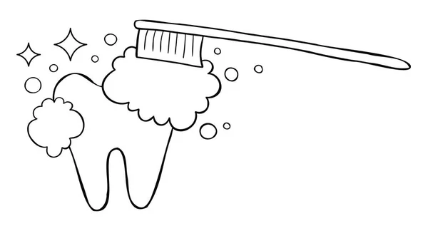 Desenhos Animados Ilustração Vetorial Escovar Dentes Preto Delineado Branco Colorido —  Vetores de Stock