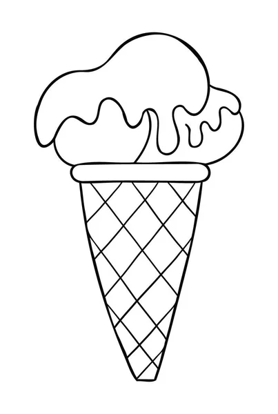 Desenhos Animados Ilustração Vetorial Sorvete Cone Com Molho Chocolate Topo —  Vetores de Stock