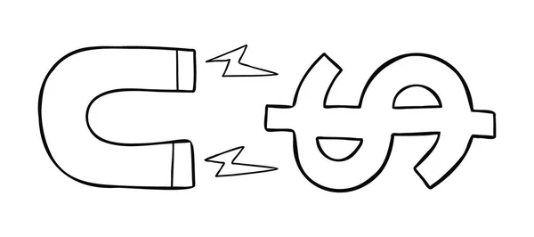 Illustrazione Del Vettore Del Fumetto Del Magnete Che Attrae Soldi — Vettoriale Stock