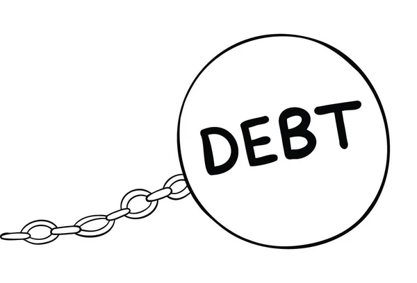 卡通矢量说明的大债务的重量和链条 黑色轮廓 — 图库矢量图片