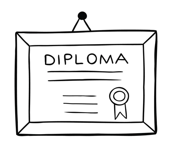 Desenhos Animados Ilustração Vetorial Diploma Emoldurado Pendurado Parede Preto Delineado — Vetor de Stock