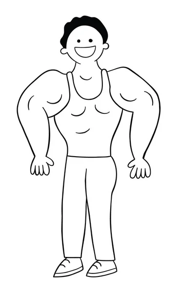Cartoon Man Gespierd Pronken Met Zijn Spieren Vector Illustratie Zwart — Stockvector