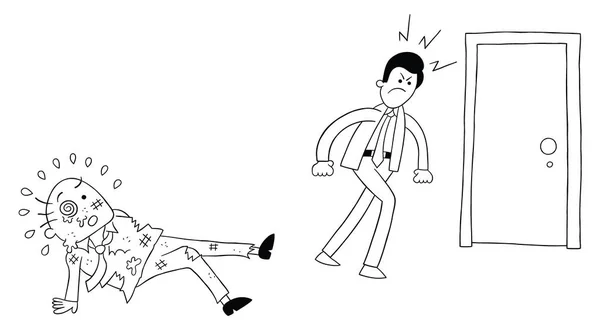 Cartoon Angry Employee Man Beat Boss Leaves Vector Illustration Black — Stock Vector