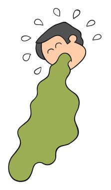 Çizgi filmci kusuyor, vektör çizimi. Renkli ve siyah çizgiler.