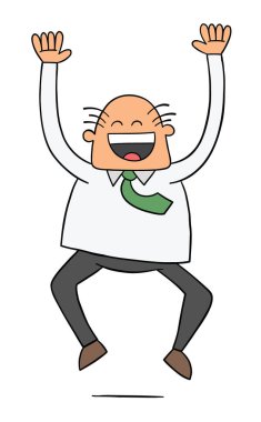 Çizgi film işadamı patronu çok mutlu, vektör çizimi. Renkli ve siyah çizgiler.