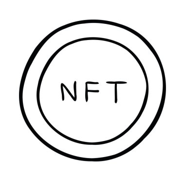 NFT madeni paranın çizgi film çizimi. Siyah ve beyaz çizgili.