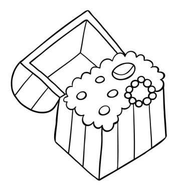 Hazine sandığının çizgi film çizimi. Siyah ve beyaz çizgili.