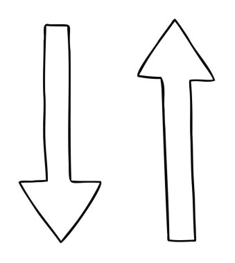 Aşağı ve yukarı okun çizgi film vektör çizimi. Siyah ve beyaz çizgili.