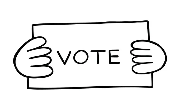 Desenhos Animados Ilustração Vetorial Mão Segurando Voto Preto Delineado Branco — Vetor de Stock