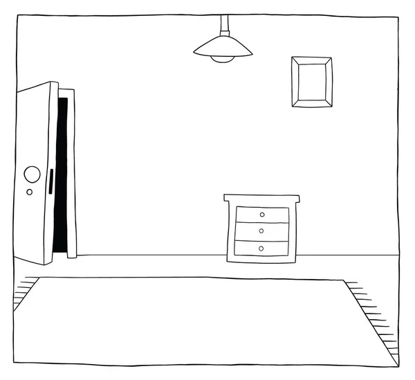 Ilustración Vectorial Dibujos Animados Una Habitación Casa Negro Perfilado Color — Archivo Imágenes Vectoriales