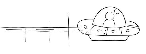 空飛ぶUfoの漫画のベクトル図 黒の輪郭と白 — ストックベクタ