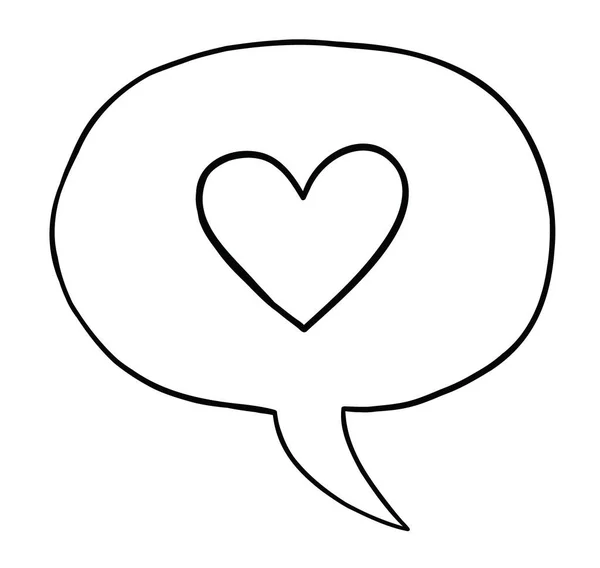 Cartoon Vector Illustration Heart Symbol Speech Bubble Black Outlined White — Stock Vector