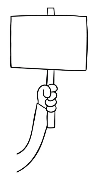 抗议者手持标志的卡通矢量图解 黑色轮廓 — 图库矢量图片