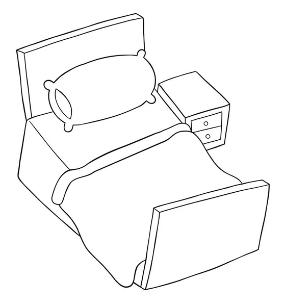 Cartoon Vektor Illustration Von Schlafzimmer Und Bett Schwarz Umrissen Und — Stockvektor