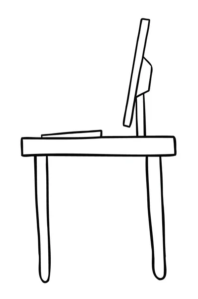 Desenhos Animados Ilustração Vetorial Mesa Computador Preto Delineado Branco Colorido — Vetor de Stock