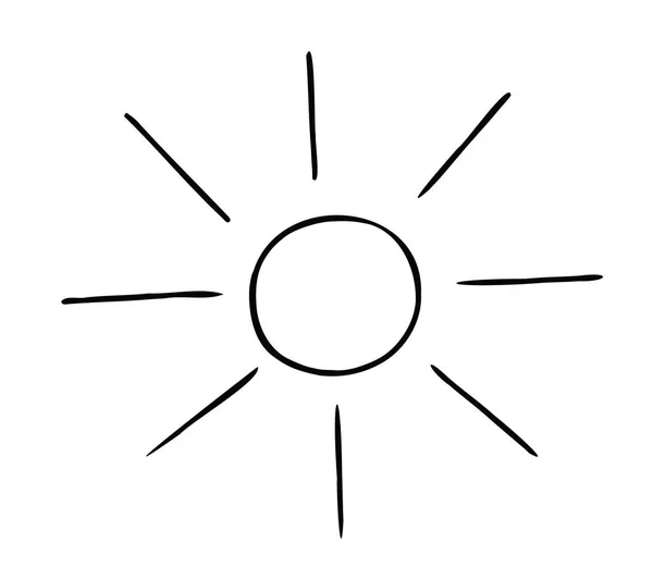 Desenhos Animados Ilustração Vetorial Sol Tempo Ensolarado Preto Delineado Branco —  Vetores de Stock