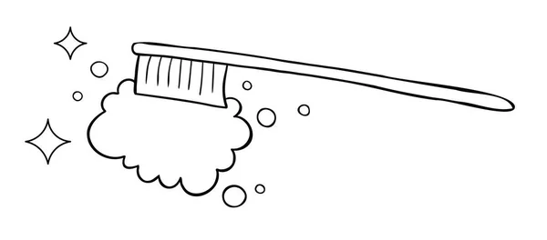 Desenhos Animados Ilustração Vetorial Escova Dentes Espuma Preto Delineado Branco —  Vetores de Stock