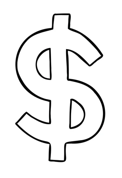Kreslený Vektorový Symbol Dolarových Peněz Černý Obrys Bílá — Stockový vektor