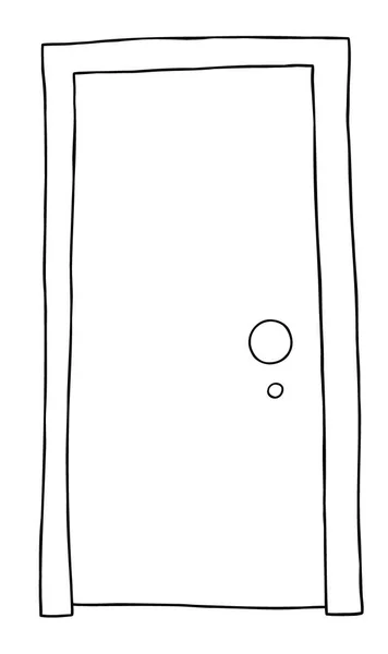 木製のドアの漫画のベクトルイラスト 黒の輪郭と白 — ストックベクタ