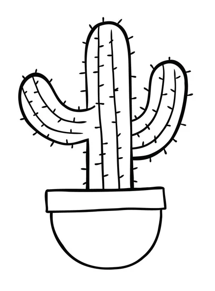 Illustration Vectorielle Dessin Animé Cactus Pot Noir Contour Couleur Blanche — Image vectorielle