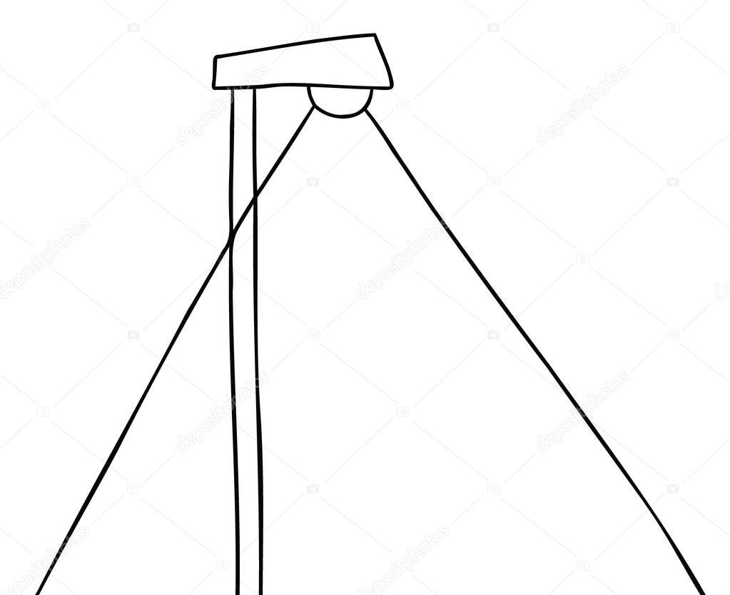 Cartoon vector illustration of street lamp. Black outlined and white colored.