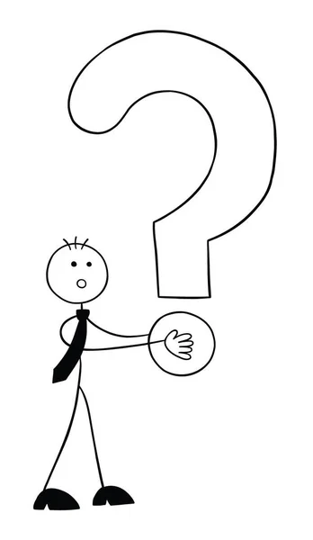Stickman Businessman Character Holding Big Question Mark Vector Cartoon Illustration — Stockvector