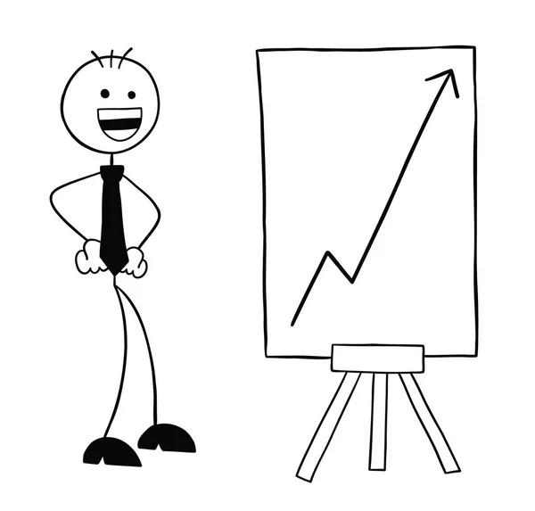 Stickman Personagem Empresário Com Gráfico Vendas Ascensão Muito Feliz Ilustração — Vetor de Stock