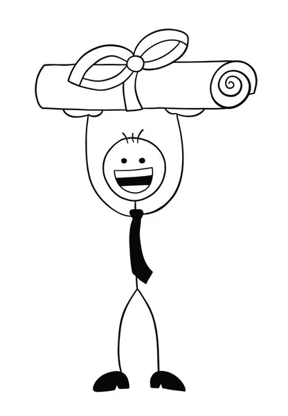 Stickman Empresario Personaje Emocionado Con Diploma Certificado Ilustración Dibujos Animados — Archivo Imágenes Vectoriales